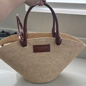 Sezane Natural Straw Tote with Brown Handles